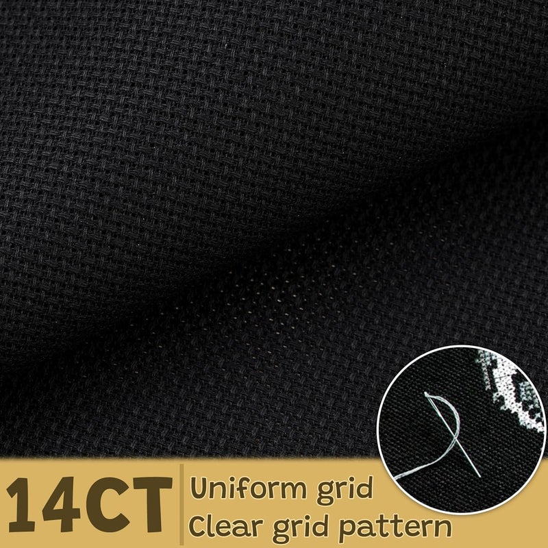 Dercuy Cross Stitch Fabric, 14 Count Embroidery Fabrics, 59 * 39 Inch Black Cross Stitch Cloth for Home DIY Embroidery Decoration - Image 3